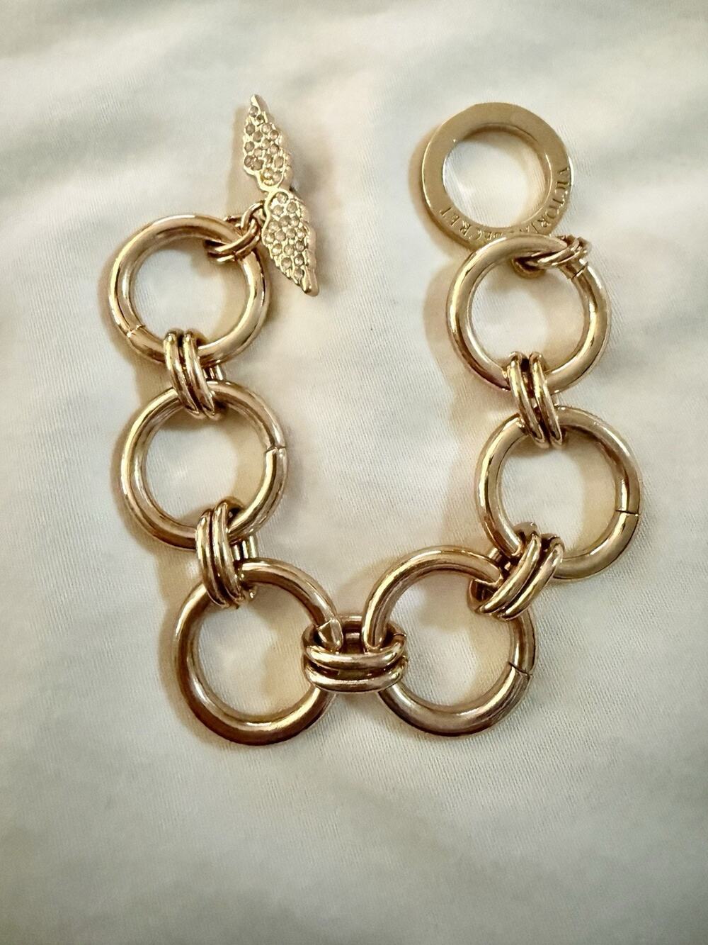 Vintage Victoria's Secret Rose Gold Tone Bracelet Chunky Angel Wing Charm
